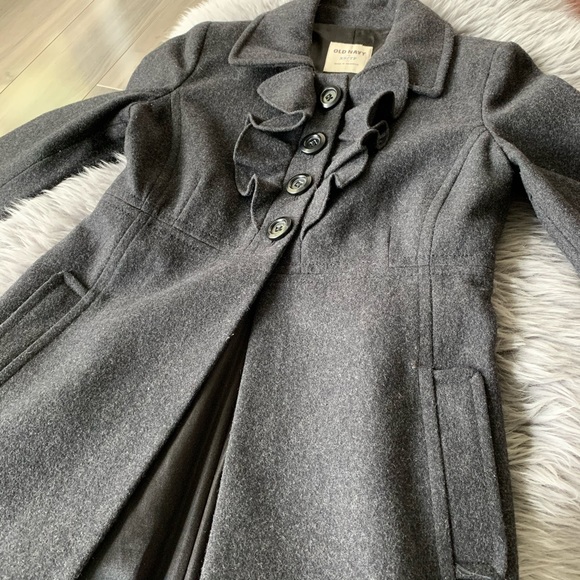 💫 Old Navy Wool Coat with Ruffle Neck, XS - Picture 3 of 4